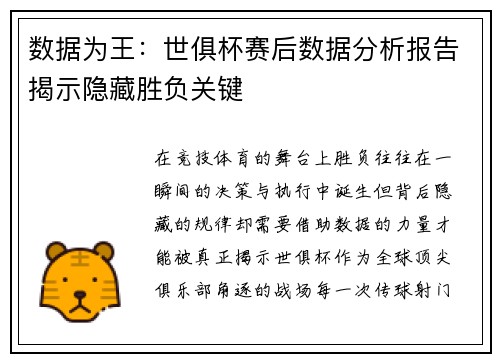 数据为王：世俱杯赛后数据分析报告揭示隐藏胜负关键